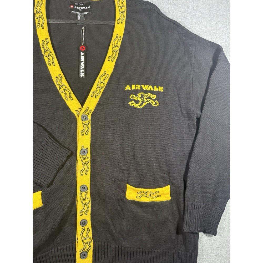 Forever 21 Airwalk Men Black Yellow Knit Cardigan Size XL